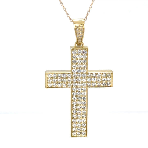 18K Solid Gold 1.75 CTW Natural Diamond Cross Pendant - Side View | Riyanika Jewels