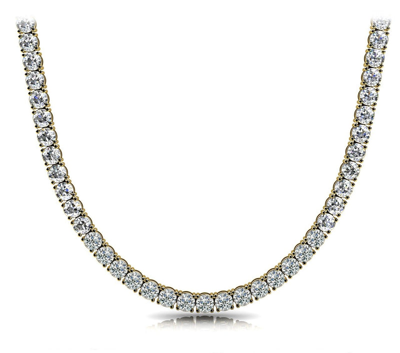 18K Solid Gold Natural Diamond Tennis Necklace - Close Up | Riyanika Jewels