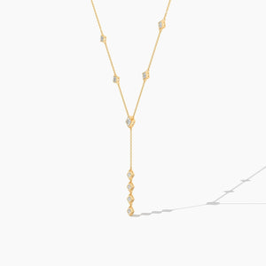 14K Natural Diamond Princess Cut Statement Necklace