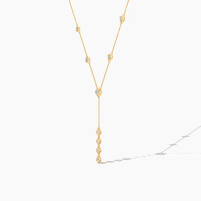 14K Natural Diamond Princess Cut Statement Necklace