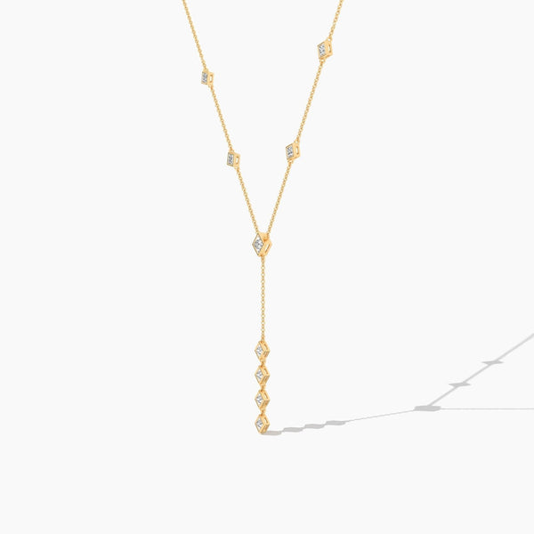 14K Natural Diamond Princess Cut Statement Necklace