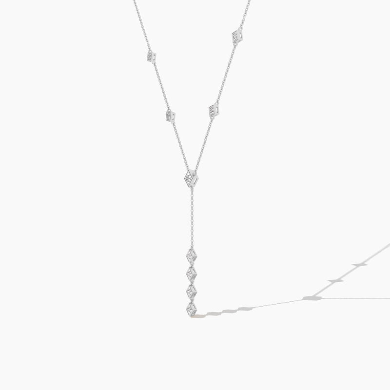 14K Natural Diamond Princess Cut Statement Necklace