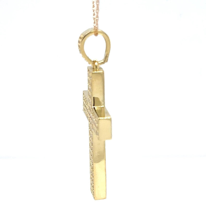 18K Solid Gold 1.75 CTW Natural Diamond Cross Pendant - Close Up | Riyanika Jewels