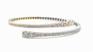 18K Solid Gold 3.00 Ct Natural Diamond Flexible Two-Tone Bracelet