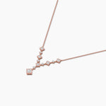 18k Solid Gold Princess & Round Natural Diamond Necklace | Statement Necklace - Close Up