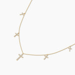 14K Solid Gold Natural Diamond Cross Station Necklace