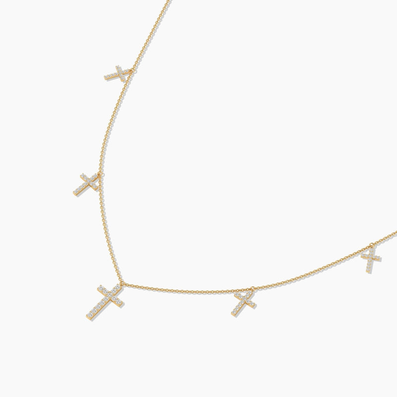 18k Solid Gold Natural Diamond Cross Station Necklace - Detail | Riyanika Jewels