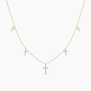 18k Solid Gold Natural Diamond Cross Station Necklace | Riyanika Jewels