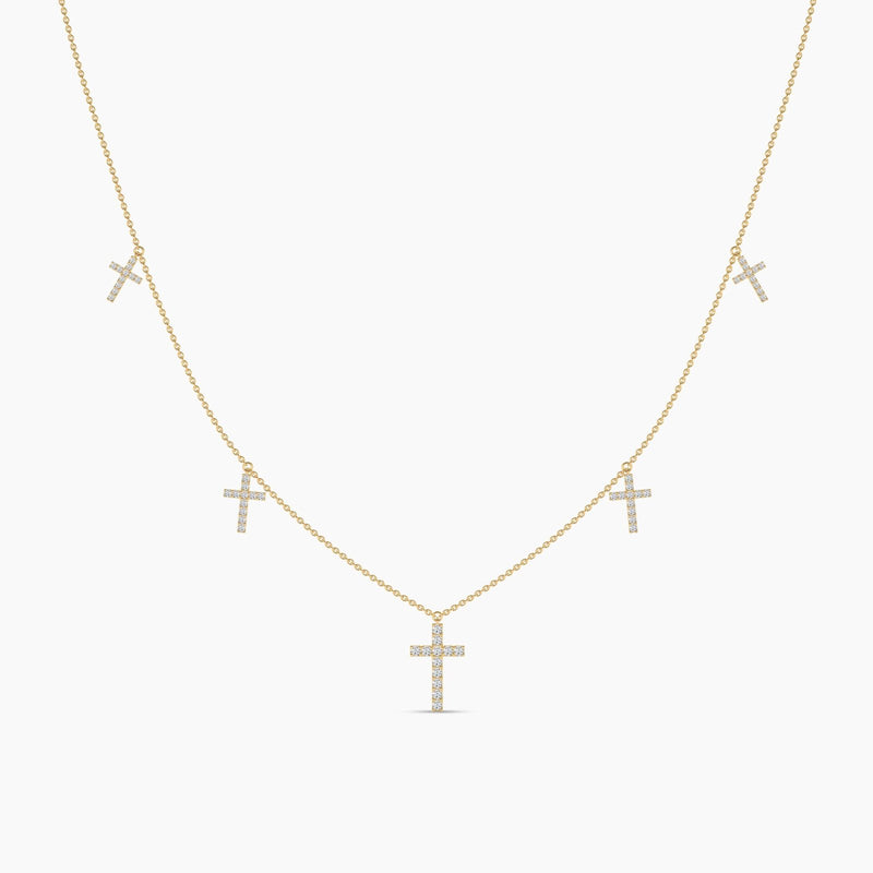 18k Solid Gold Natural Diamond Cross Station Necklace | Riyanika Jewels