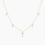 14K Solid Gold Natural Diamond Cross Station Necklace