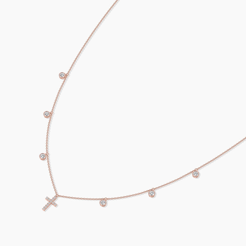 18k Solid Gold Natural Diamond Yard Necklaces For Women | Religious Jewelry - Side View
