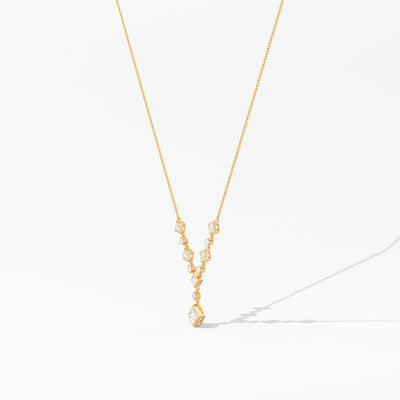 18k Solid Gold Princess & Round Natural Diamond Necklace | Statement Necklace | Riyanika Jewels