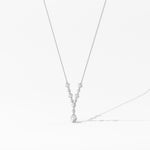 18k Solid Gold Princess & Round Natural Diamond Necklace | Statement Necklace - Side View