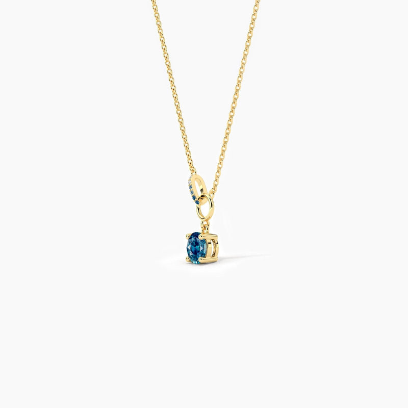 18k Solid Gold 1.00ct Round Blue-green Sapphire & Natural Diamond Necklaces For Women - View 7