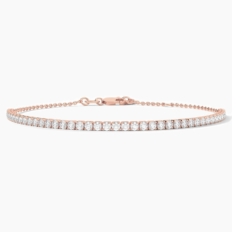 14K Solid Gold 2.00mm Natural Diamond Tennis Bracelet | Stackable Bracelet