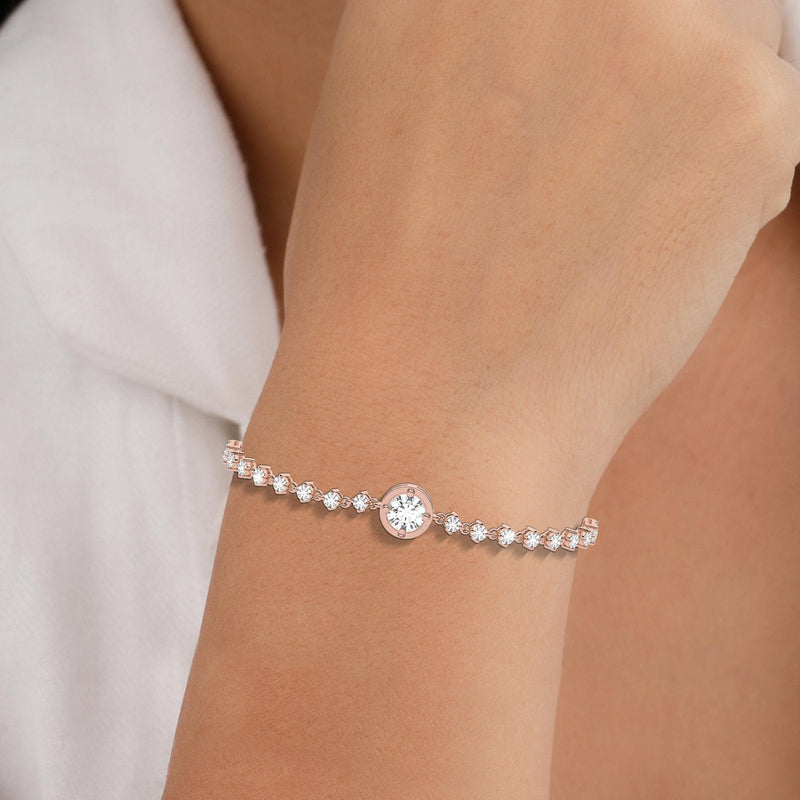 14K Solid Gold Natural Diamond Tennis Bracelet | Stackable Bracelet