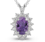 18K Solid Gold Gemstone & Natural Diamond Halo Pendant Necklace - Close Up | Riyanika Jewels