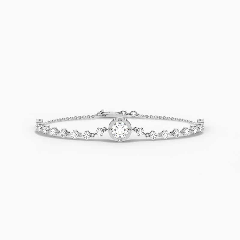 18k Solid Gold Natural Diamond Tennis Bracelet | Stackable Bracelet - Alternate Angle