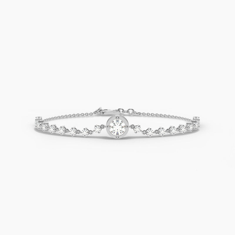 14K Solid Gold Natural Diamond Tennis Bracelet | Stackable Bracelet