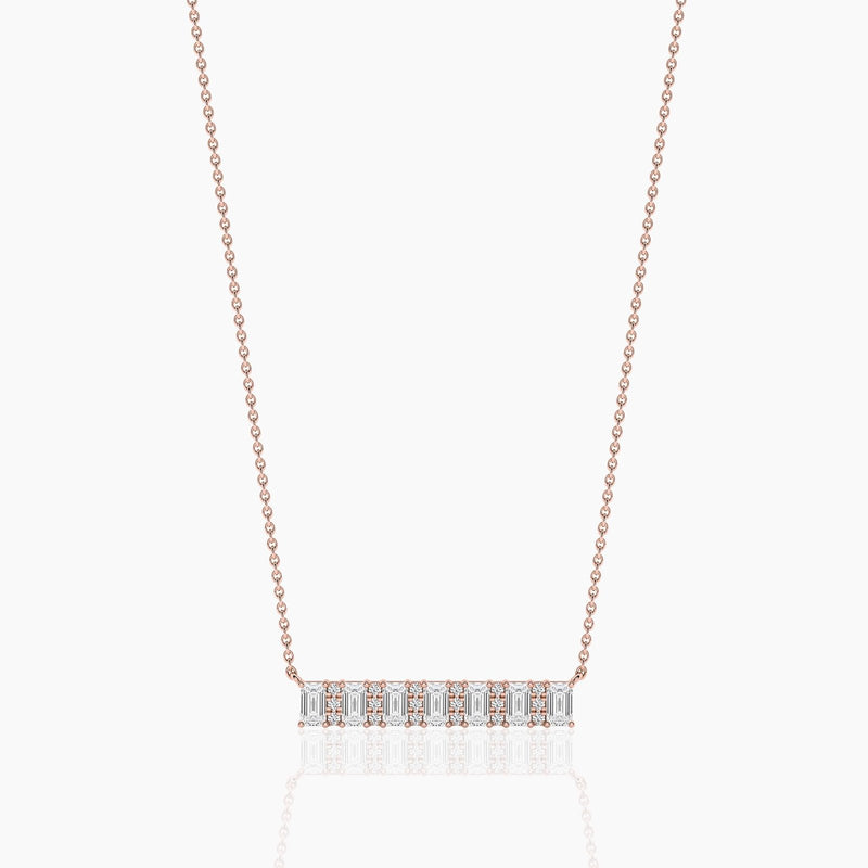 18k Solid Gold Emerald & Round Cut Natural Diamond Bar Necklace - View 7 | Riyanika Jewels