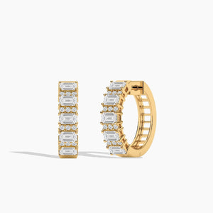 18k Solid Gold Emerald and Round Cut Natural Diamond Hoop Earrings