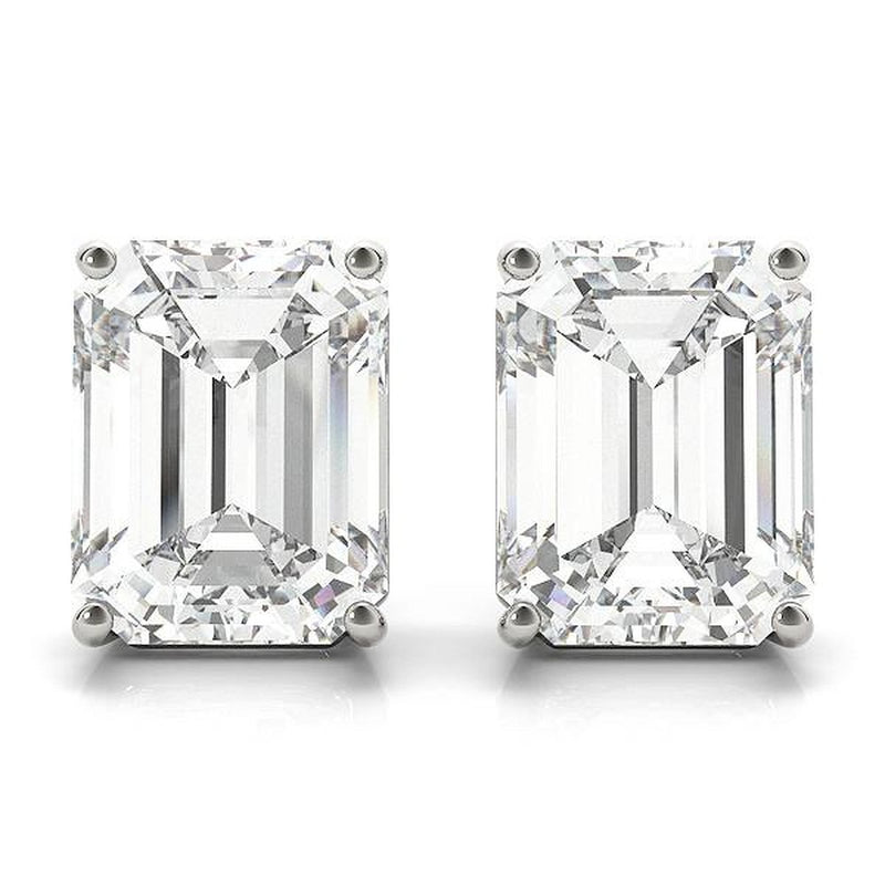 18K Solid Gold 1.00 CTW Natural Diamond Emerald Cut Stud Earrings