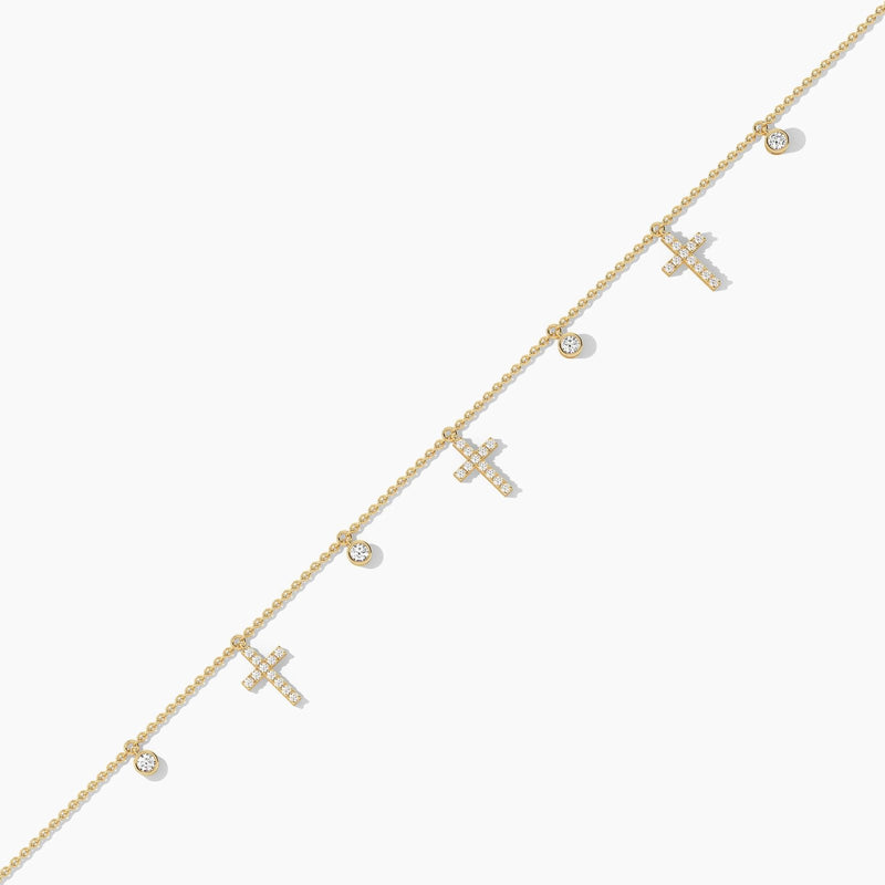 18k Solid Gold Natural  Diamond Cross Station Bracelet - Alternate Angle | Riyanika Jewels