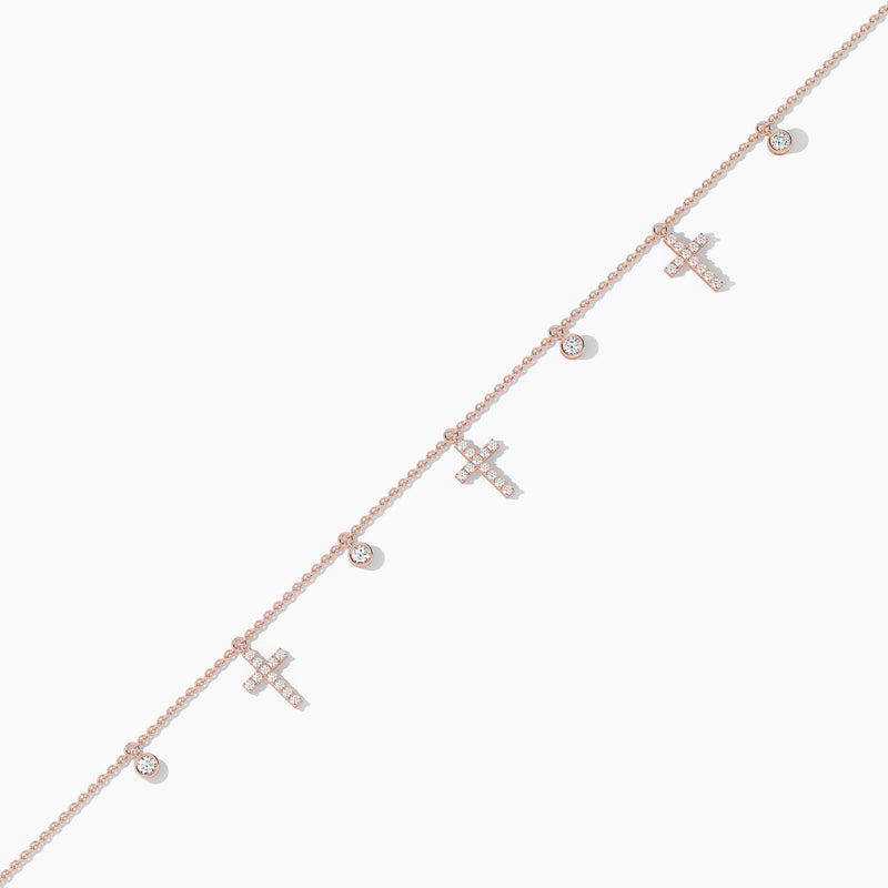 18k Solid Gold Natural  Diamond Cross Station Bracelet - Close Up | Riyanika Jewels