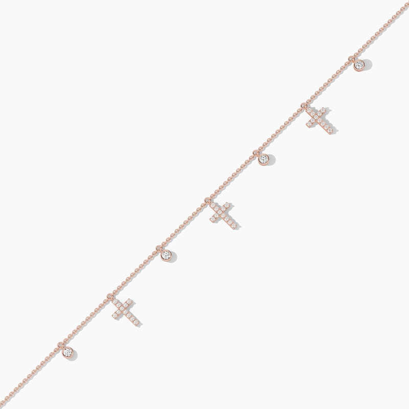 14K Solid Gold Natural  Diamond Cross Station Bracelet