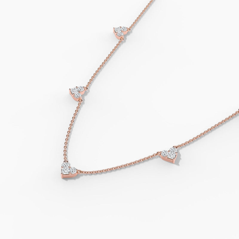 14K Solid Gold Lab Grown Diamond Station Necklace