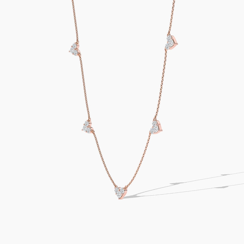 14K Solid Gold Natural Diamond Station Necklace