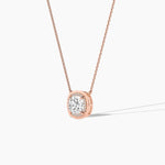 18k Solid Gold Halo Lab Grown Diamond Necklace For Women - Side View | Riyanika Jewels