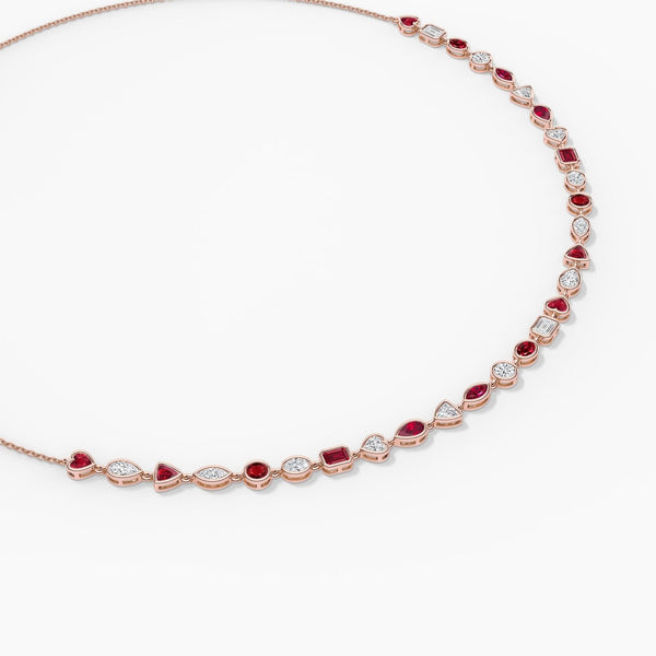 18k Solid Gold Natural Diamond Tennis Necklace in Bezel Set - Side View | Riyanika Jewels