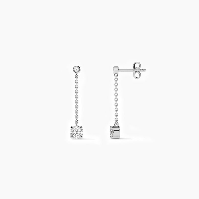 18k Solid Gold Natural Diamond Dangle Drop Earrings - Alternate Angle | Riyanika Jewels