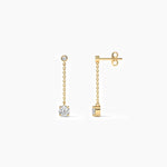 18k Solid Gold Natural Diamond Dangle Drop Earrings - Close Up | Riyanika Jewels