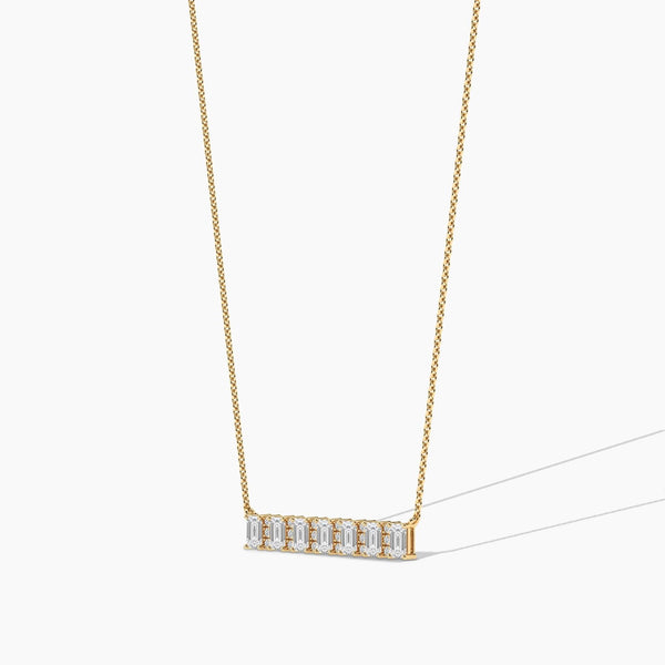 18k Solid Gold Emerald & Round Cut Lab Grown Diamond Bar Necklace - Side View | Riyanika Jewels