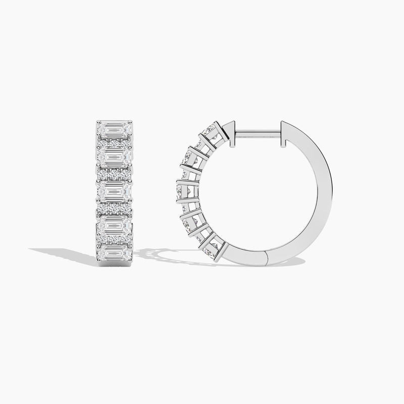 18k Solid Gold Emerald and Round Cut Natural Diamond Hoop Earrings - View 6 | Riyanika Jewels