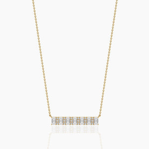 18k Solid Gold Emerald & Round Cut Natural Diamond Bar Necklace