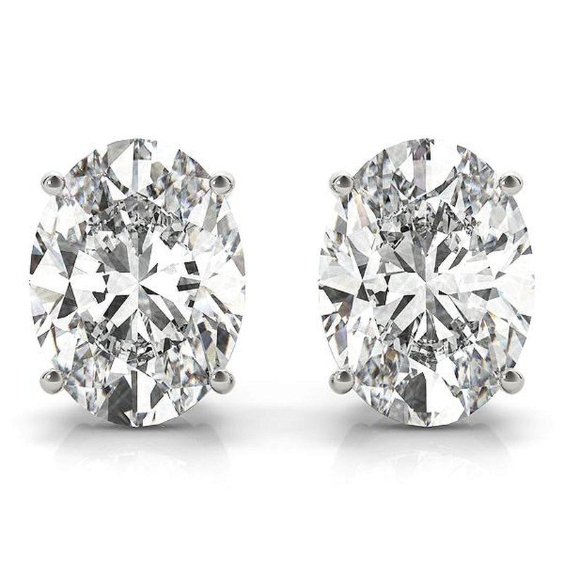 18K Solid Gold 1.00 CTW Natural Diamond Oval Cut Stud Earrings