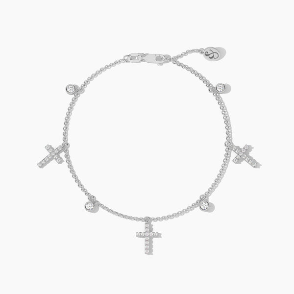 18k Solid Gold Lab Grown  Diamond Cross Station Bracelet - Side View | Riyanika Jewels