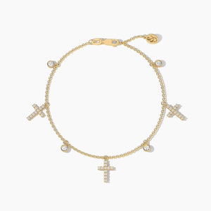 18k Solid Gold Natural Diamond Cross Station Bracelet