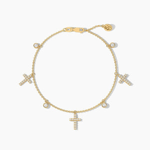 14K Solid Gold Lab Grown  Diamond Cross Station Bracelet