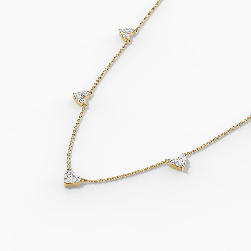 14K Solid Gold Natural Diamond Station Necklace