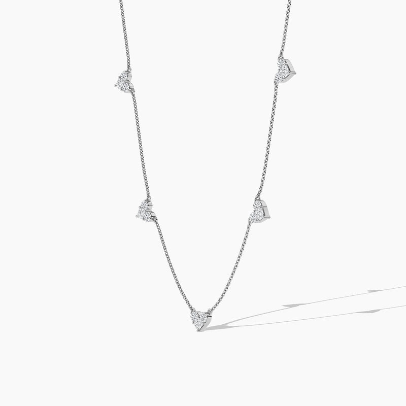 14K Solid Gold Natural Diamond Station Necklace