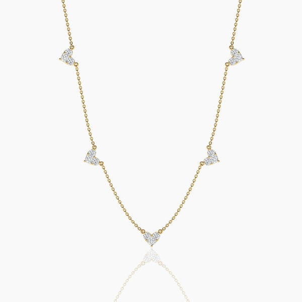 14K Solid Gold Natural Diamond Station Necklace