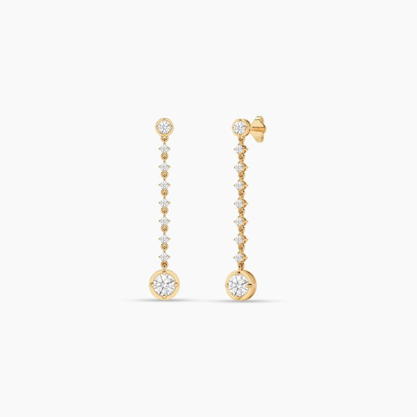 14K Natural Diamond Round Cut Drop Earrings