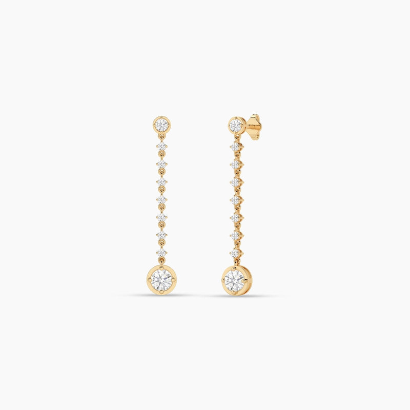 14K Natural Diamond Round Cut Drop Earrings
