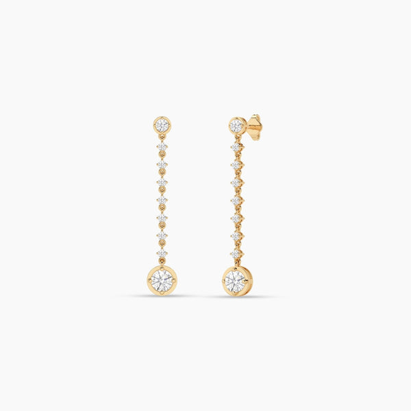 18k Solid Gold Round Natural Diamond Drop Earrings - Side View | Riyanika Jewels