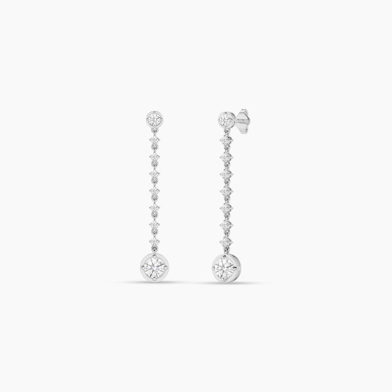14K Natural Diamond Round Cut Drop Earrings