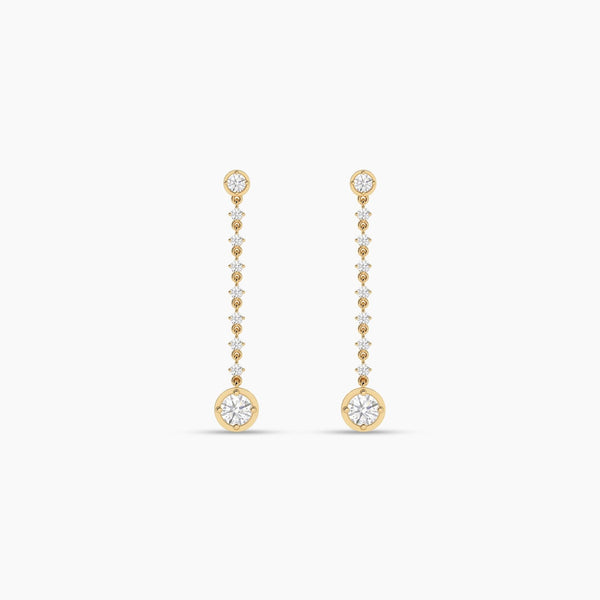 18k Solid Gold Round Natural Diamond Drop Earrings | Riyanika Jewels